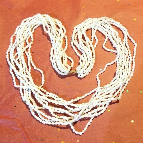 Solid 14kt Seed Pearl 10 Strand 24" VTG Necklace - Picture 2 of 8